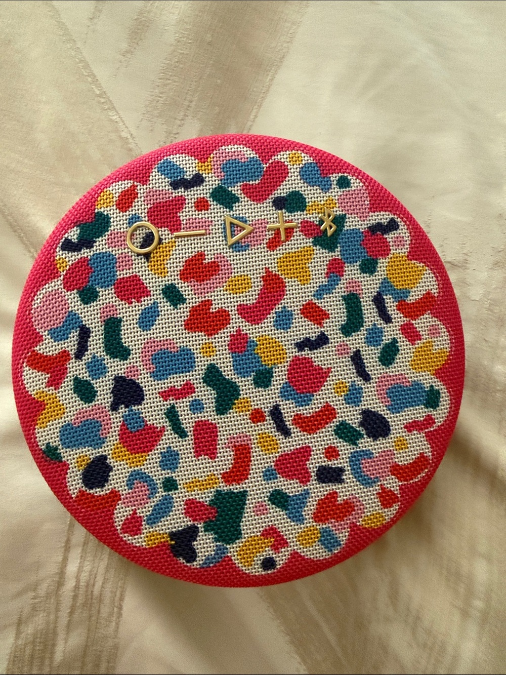 Round Pink and Multicolored Speaker